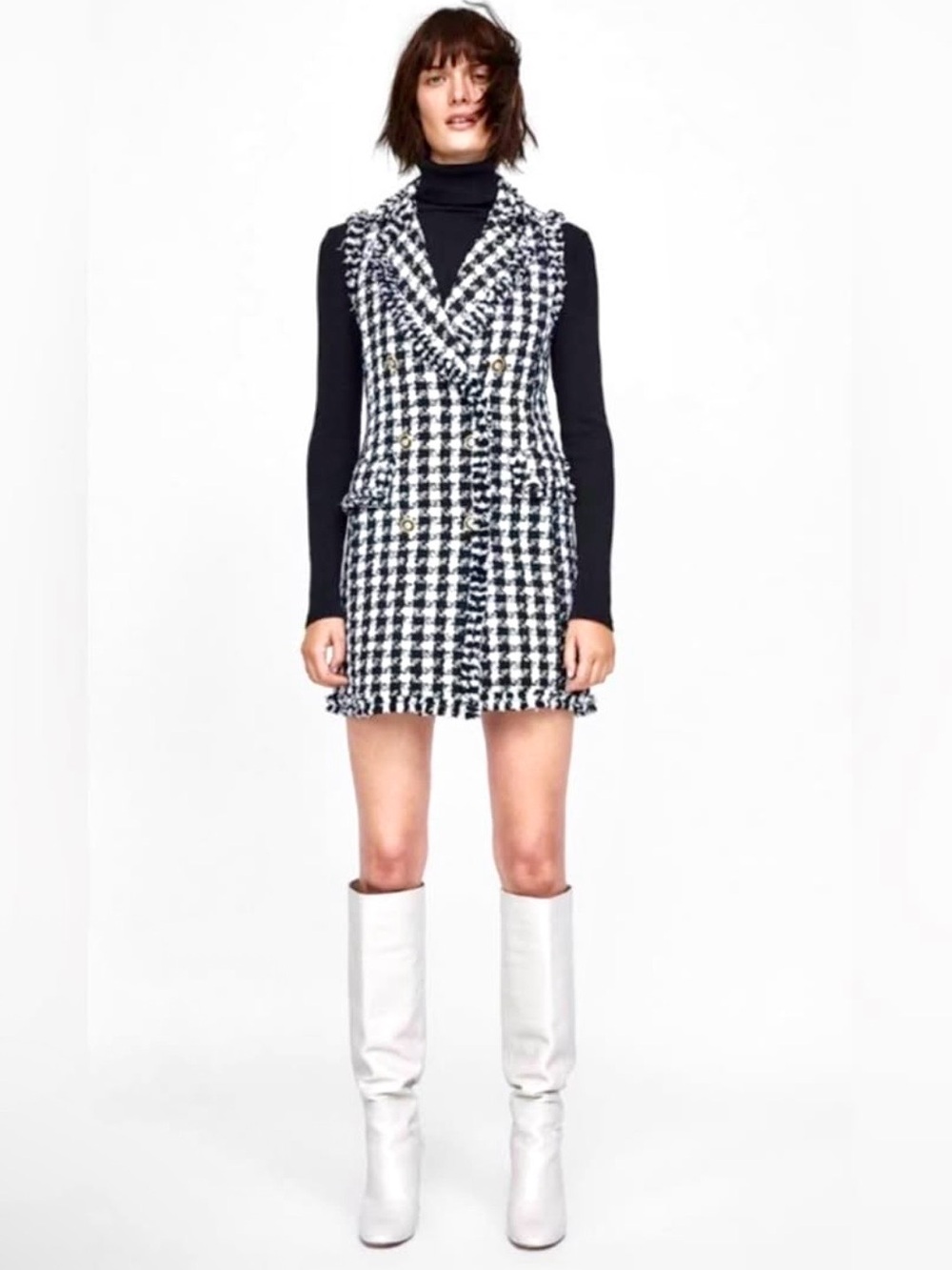 ZARA Houndstooth Tweed Dress M NWT New Size Medium Preppy Dark Academia $100